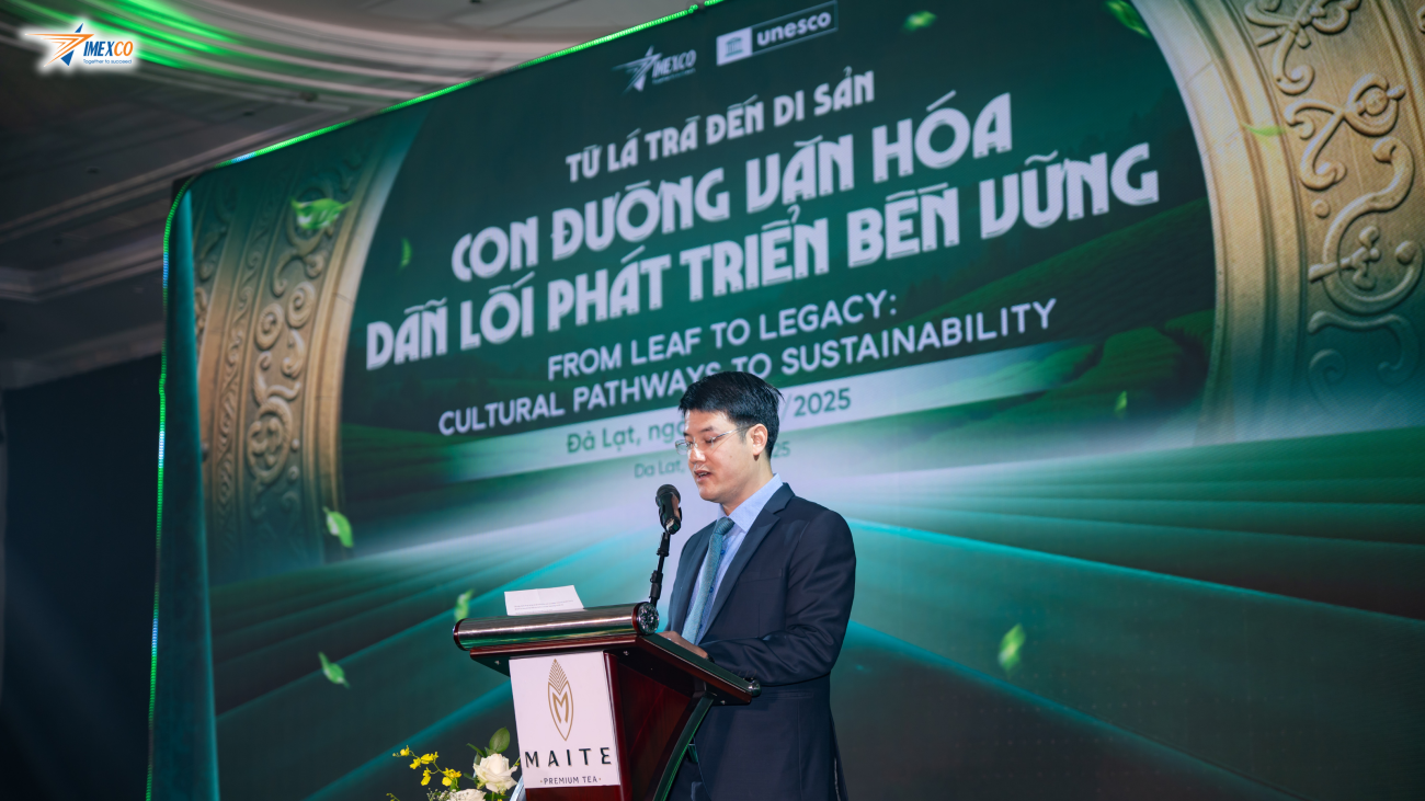 Đại diện lãnh đạo IMEXCO phát biểu định hướng phát triển bền vững