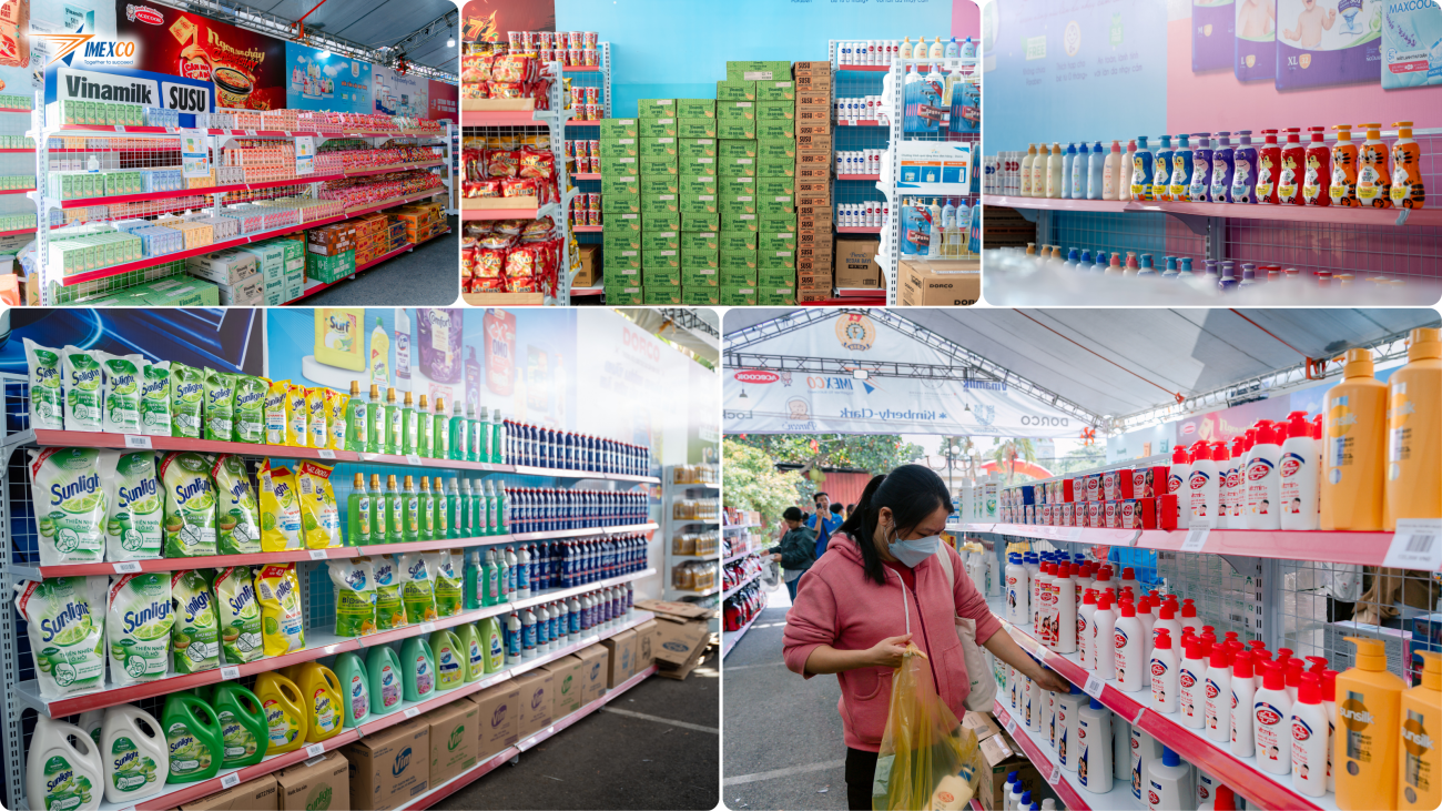 Product displays featuring a diverse range of brands, reflecting IMEXCO's long-term commitment to building sustainable partnerships in support of the workforce